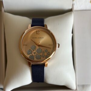 New Laura Ashley Gold and Blue Fashion Watch in Box. 1.1/4 “ diameter.